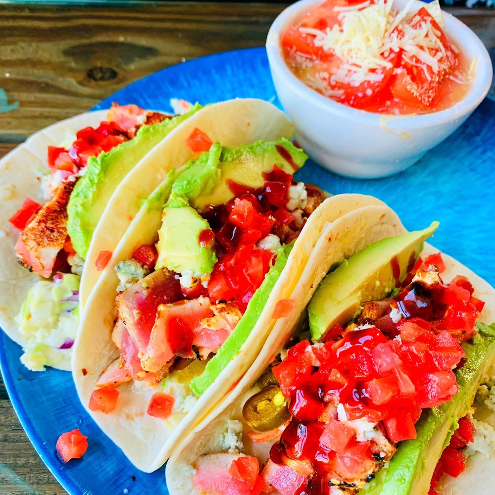 Turtle Shack - Seared ahi tacos with cucumber tomato salad - Seafood Near Me - Palm Coast, Florida Turtle Shack - Seared ahi tacos with cucumber tomato salad - Seafood Near Me - Palm Coast, Florida