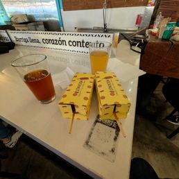 Hot dog , potato corn dog Hot dog , potato corn dog