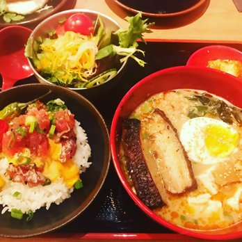 RAMEN-SAN - Lunch set - you get to pick a rice bowl and small ramen. It comes with salad and pickled veggies. - Ramen Near Me - Chicago, Illinois