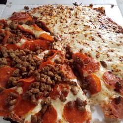 Westside Pizza - Half cheese, half pep and hamburger. Great pizza
