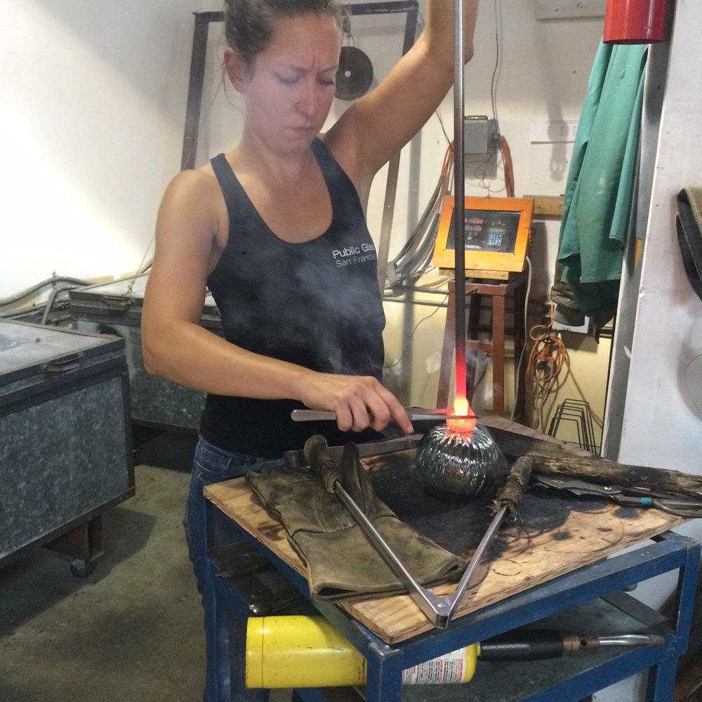 Public Glass - Our instructor Brynn making the stem for the pumpkin we made - Art Schools Near Me - San Francisco, California