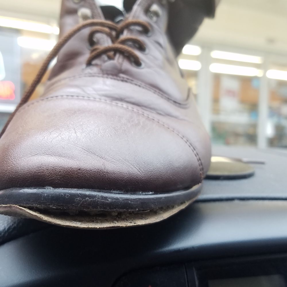 Austin Shoe Hospital - After Austin Shoe Hospital's third repair. Photo taken in the Burnet and Steck parking lot after being refused a refund. - Shoe Repair Near Me - Austin, Texas Austin Shoe Hospital - After Austin Shoe Hospital's third repair. Photo taken in the Burnet and Steck parking lot after being refused a refund. - Shoe Repair Near Me - Austin, Texas