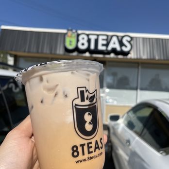 8Teas Bubble - 16oz Velvet milk tea (taro + thai; 50% sweet with honey instead, $5.95) - Coffee & Tea Near Me - Rancho Cordova, California