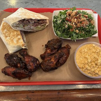 Heffer BBQ - -6 pc 'smoked & fried' chicken wings and brisket crunchwrap  -Sides: esquites and crunchy kale slaw - Barbeque Near Me - Chicago, Illinois
