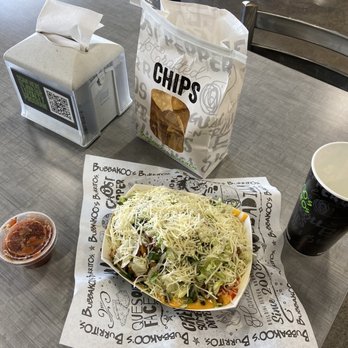 Bubbakoo's Burritos - Buffalo Chicken Chiwawa with veggies topped with cheese. Side of chips and salsa with a drink - New Mexican Cuisine Near Me - Dublin, Ohio Bubbakoo's Burritos - Buffalo Chicken Chiwawa with veggies topped with cheese. Side of chips and salsa with a drink - New Mexican Cuisine Near Me - Dublin, Ohio