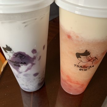 TSAôCAA - Double purple drink add aloe and peach tea with cheese foam - Bubble Tea Near Me - Chicago, Illinois