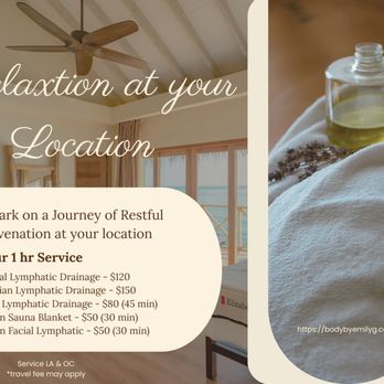 Bodyby_emilyg - Experience the luxury of lymphatic drainage in the comfort of your own space. Our in-home sessions are designed to create spa like atmospher - Body Contouring Near Me - Torrance, California Bodyby_emilyg - Experience the luxury of lymphatic drainage in the comfort of your own space. Our in-home sessions are designed to create spa like atmospher - Body Contouring Near Me - Torrance, California