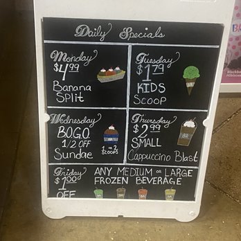 Baskin Robbins - a chalk board with a menu on it - Ice Cream & Frozen Yogurt Near Me - San Antonio, Texas