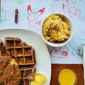 Dame's Chicken & Waffles - Speckled Chicken Cabo. Mac and Cheese. Masterful artwork by college kids. - Southern Near Me - Durham, North Carolina