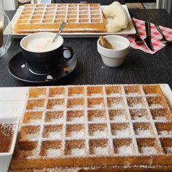 Lizzie's Wafels - The waffle/bananas and waffle/salted carmel.