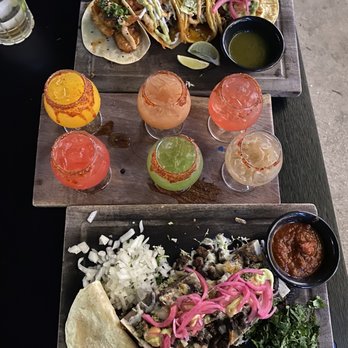 Compadres Cantina - taco flight, margarita flight, bone marrow tacos (hubs mezcal old fashioned in the corner) all delicious! - Mexican Near Me - Ontario, California Compadres Cantina - taco flight, margarita flight, bone marrow tacos (hubs mezcal old fashioned in the corner) all delicious! - Mexican Near Me - Ontario, California