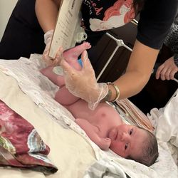 Natural Birth Works - Birth proof during newborn exam - few hours after birth & bonding time .