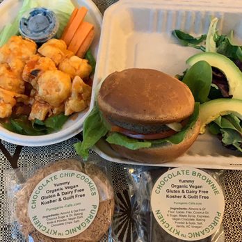 The Pureganic Cafe - Buffalo Cauliflower Vegan  Turkey Burger Lunch Box Brownie  Peanut butter cookie - Vegan Near Me - Harrison, New York