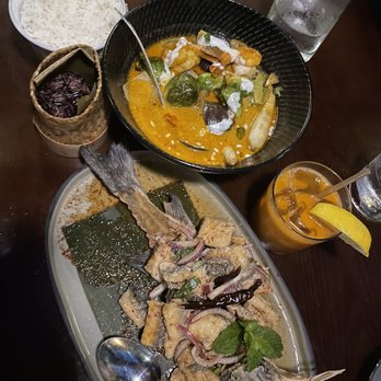 Wayla - Green Curry with Jumbo Shrimp; House-Made Thai Iced Tea; Fried Branzino - Thai Near Me - New York, New York Wayla - Green Curry with Jumbo Shrimp; House-Made Thai Iced Tea; Fried Branzino - Thai Near Me - New York, New York