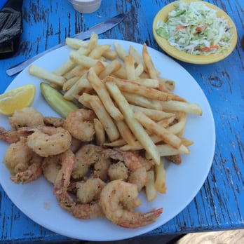 A-J's Dockside Restaurant - What else could I possibly have at a dockside seafood restaurant: fried shrimp, fries, coleslaw and refreshing iced tea. - Seafood Near Me - Tybee Island, Georgia
