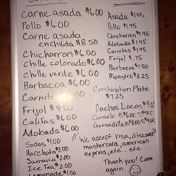 El Semental - Recent menu board.