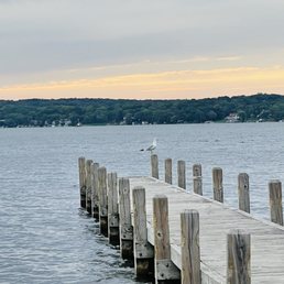a seagull sitting on the end of the dock a seagull sitting on the end of the dock