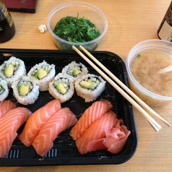 PJ Sushi - Cucumber avo roll and 6 pc salmon sushi special with miso soup and seaweed salad. - Sushi Bars Near Me - Fort Lee, New Jersey PJ Sushi - Cucumber avo roll and 6 pc salmon sushi special with miso soup and seaweed salad. - Sushi Bars Near Me - Fort Lee, New Jersey