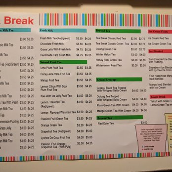 Tea Break - Menu - Bubble Tea Near Me - West Hartford, Connecticut Tea Break - Menu - Bubble Tea Near Me - West Hartford, Connecticut
