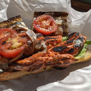 Market Grill - inside of blackened salmon sandwich - Seafood Near Me - Seattle, Washington