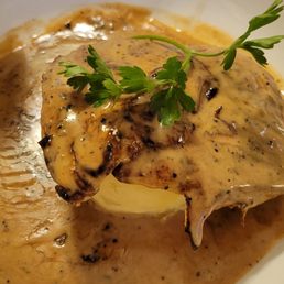 Food & service amazing. Best on my trip. Stayed open for us & so friendly. Seafood chowder delish Main pan-fried peppered chicken superb