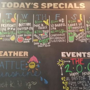 LOCAL Public Eatery Terry Ave - Love the specials and this chalk board schedule - Bars Near Me - Seattle, Washington