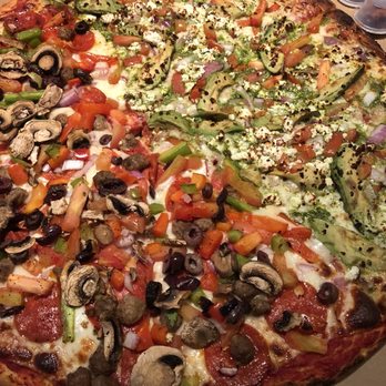Pizza Next Door - Half supreme (left) / avocado pesto (right) - Pizza Near Me - Los Angeles, California Pizza Next Door - Half supreme (left) / avocado pesto (right) - Pizza Near Me - Los Angeles, California