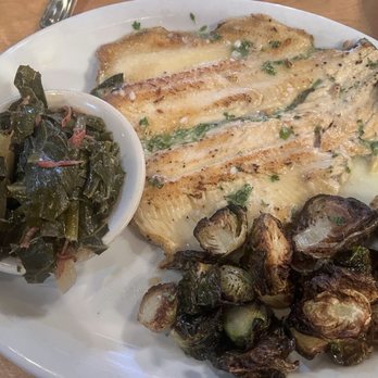 Sweet Georgia's Juke Joint - Grilled trout, Collard Green w/ Smoked Turkey, Brussel sprouts - Southern Near Me - Atlanta, Georgia