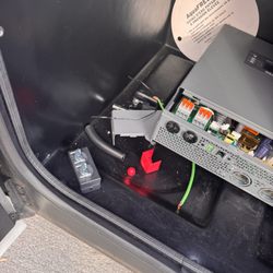 Premier RV Repair - Work area after job was done. Needed to pick up the inverter after it fell off the ledge it was stuck into while driving.