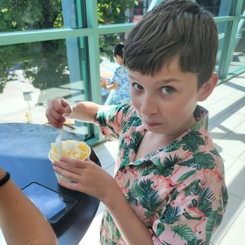 Frosted Spheres Ice Cream - a young boy holding a cup of ice cream - Bubble Tea Near Me - Salem, Oregon