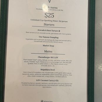 LOV McGill - Lunch Menu - Vegan Near Me - Montreal, Quebec