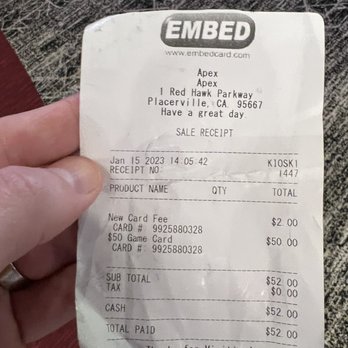 Red Hawk Resort + Casino - Game card receipt - Casinos Near Me - Placerville, California Red Hawk Resort + Casino - Game card receipt - Casinos Near Me - Placerville, California