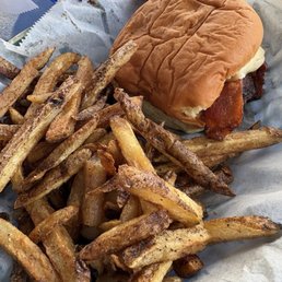 Bacon 1/2 pound burger and the fries were so right! Bacon 1/2 pound burger and the fries were so right!