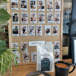 Bright Jenny Coffee - Current barista board with and espresso cookie, coffee and pound of Abel Ortiz beans