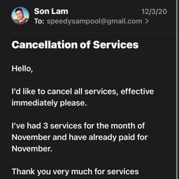 Email of cancellation