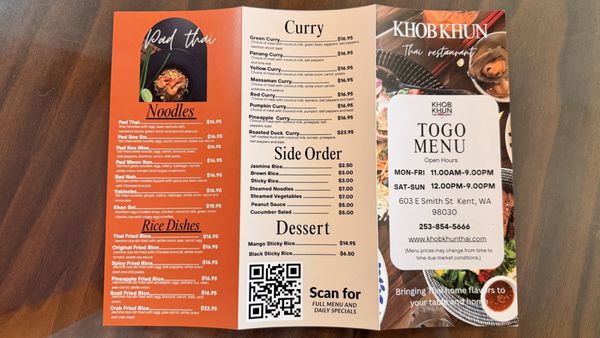 Menu photo 1 Khob Khun Thai Kent, WA