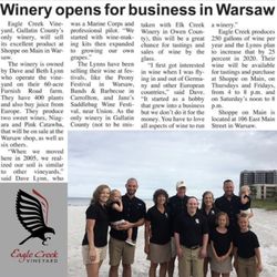 Eagle Creek Vineyard - Newspaper article about opening.