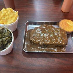Dada's Soul - Meatloaf with cornbread, collard greens and Mac and cheese.