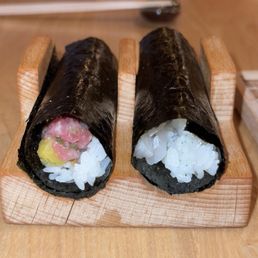omakase hand rolls, tuna and white fish omakase hand rolls, tuna and white fish