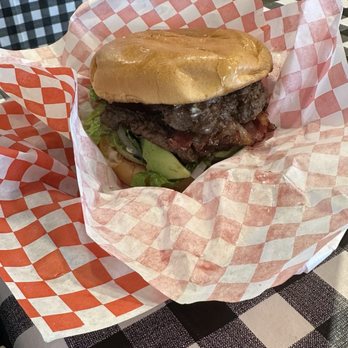 Illegal Burgers - Off The Record Burger - no cheese with bacon added, regular sized patty. - New American Near Me - Hayward, California Illegal Burgers - Off The Record Burger - no cheese with bacon added, regular sized patty. - New American Near Me - Hayward, California