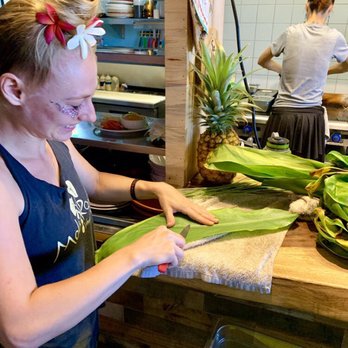 Moku Roots - Prepping the leaves - Vegan Near Me - Kula, Hawaii Moku Roots - Prepping the leaves - Vegan Near Me - Kula, Hawaii