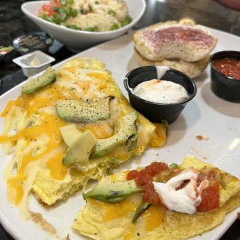 Another Broken Egg Cafe - Hey Lucy Omelette with green chilies and chorizo! - Breakfast & Brunch Near Me - Panama City Beach, Florida Another Broken Egg Cafe - Hey Lucy Omelette with green chilies and chorizo! - Breakfast & Brunch Near Me - Panama City Beach, Florida