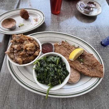 Brenda's Oakland - Catfish Dinner  side of Spinach and Potato Hash - Breakfast & Brunch Near Me - Oakland, California