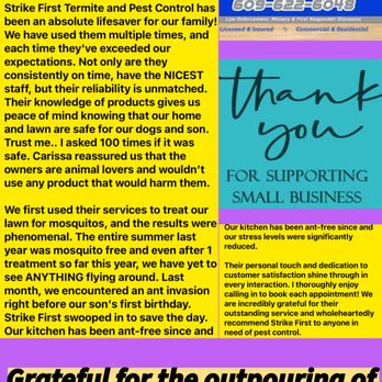 Strike First Termite and Pest - Grateful for the outpouring of support - Pest Control Near Me