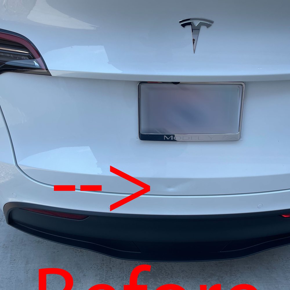 Victor's Auto Collision - Dent sustained on 2021 Model Y (hatch portion) while parking. Alternate view. - Body Shops Near Me - Van Nuys, California Victor's Auto Collision - Dent sustained on 2021 Model Y (hatch portion) while parking. Alternate view. - Body Shops Near Me - Van Nuys, California