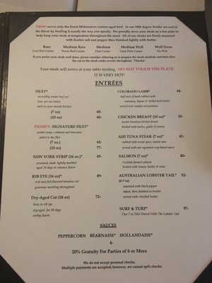 Menu photo 1 Prime Steak House Park City, UT