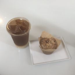 Sorry, broken camera. But here's my iced americano & gluten-free zucchini muffin!