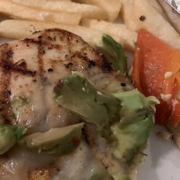 Burnt chicken breast and brown avocado