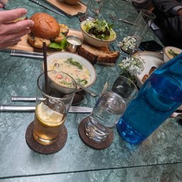 Can chowder and fish sandwich Can chowder and fish sandwich