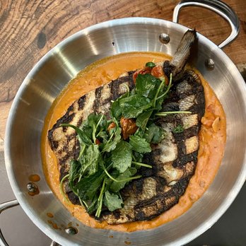 Anise Wine Bar- The Village Dallas - Branzino with an amazing tomato-based sauce. - Wine Bars Near Me - Dallas, Texas
